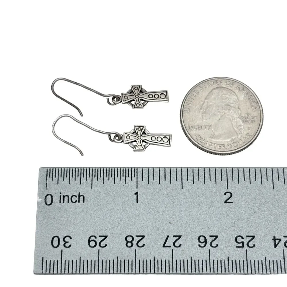Vintage Sterling Silver 925 Celtic Cross Dangle Earrings